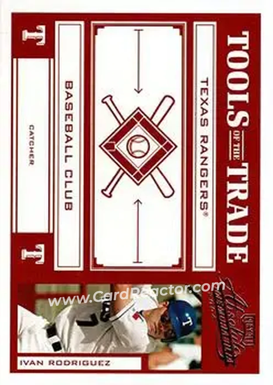 2004 Playoff Absolute Memorabilia - Tools of the Trade Red #TT-59 - Ivan Rodriguez - Texas Rangers - Front 2004 Playoff Absolute Memorabilia - Tools of the Trade Red #TT-59 - Ivan Rodriguez - Texas Rangers - Front
