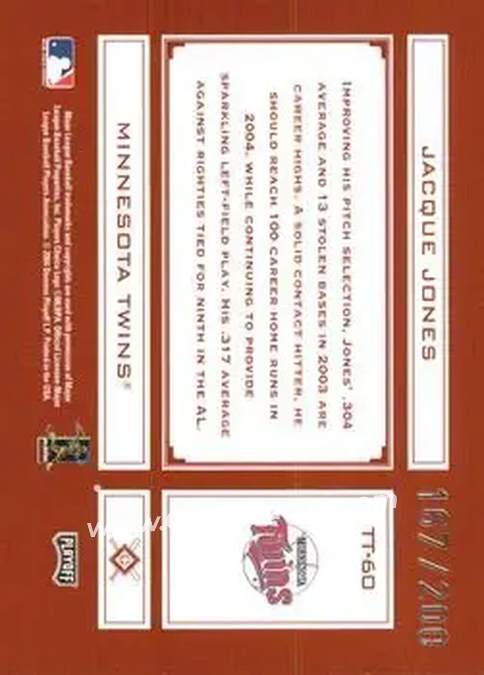 2004 Playoff Absolute Memorabilia - Tools of the Trade Red #TT-60 - Jacque Jones - Minnesota Twins - Back