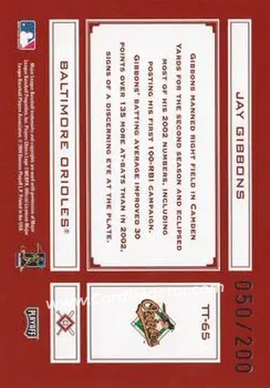 2004 Playoff Absolute Memorabilia - Tools of the Trade Red #TT-65 - Jay Gibbons - Baltimore Orioles - Back