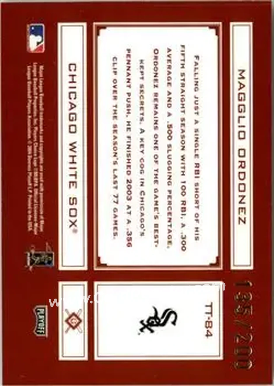 2004 Playoff Absolute Memorabilia - Tools of the Trade Red #TT-84 - Magglio Ordonez - Chicago White Sox - Back