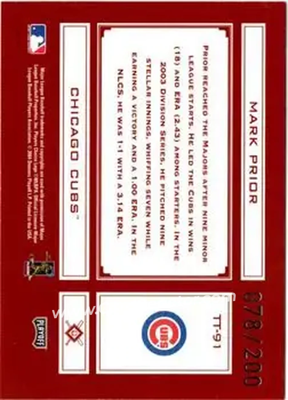 2004 Playoff Absolute Memorabilia - Tools of the Trade Red #TT-91 - Mark Prior - Chicago Cubs - Back