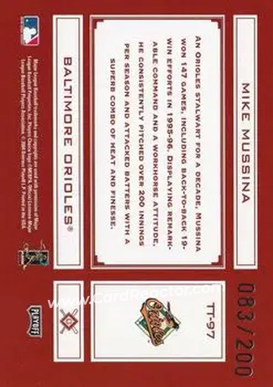 2004 Playoff Absolute Memorabilia - Tools of the Trade Red #TT-97 - Mike Mussina - Baltimore Orioles - Back