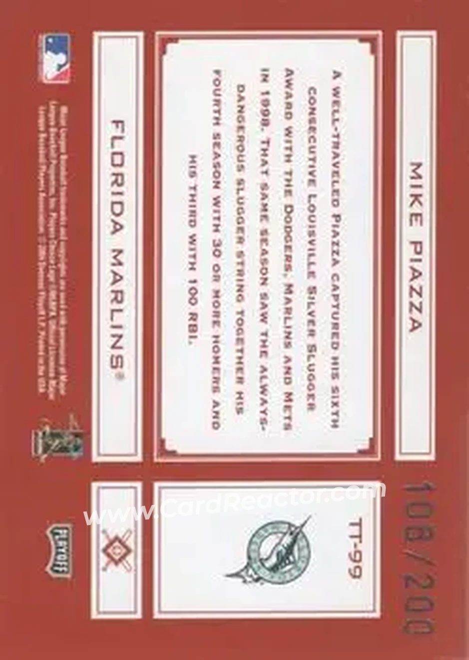 2004 Playoff Absolute Memorabilia - Tools of the Trade Red #TT-99 - Mike Piazza - Florida Marlins - Back