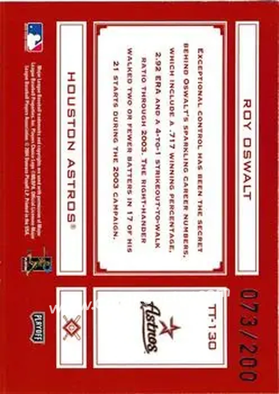 2004 Playoff Absolute Memorabilia - Tools of the Trade Red #TT-130 - Roy Oswalt - Houston Astros - Back