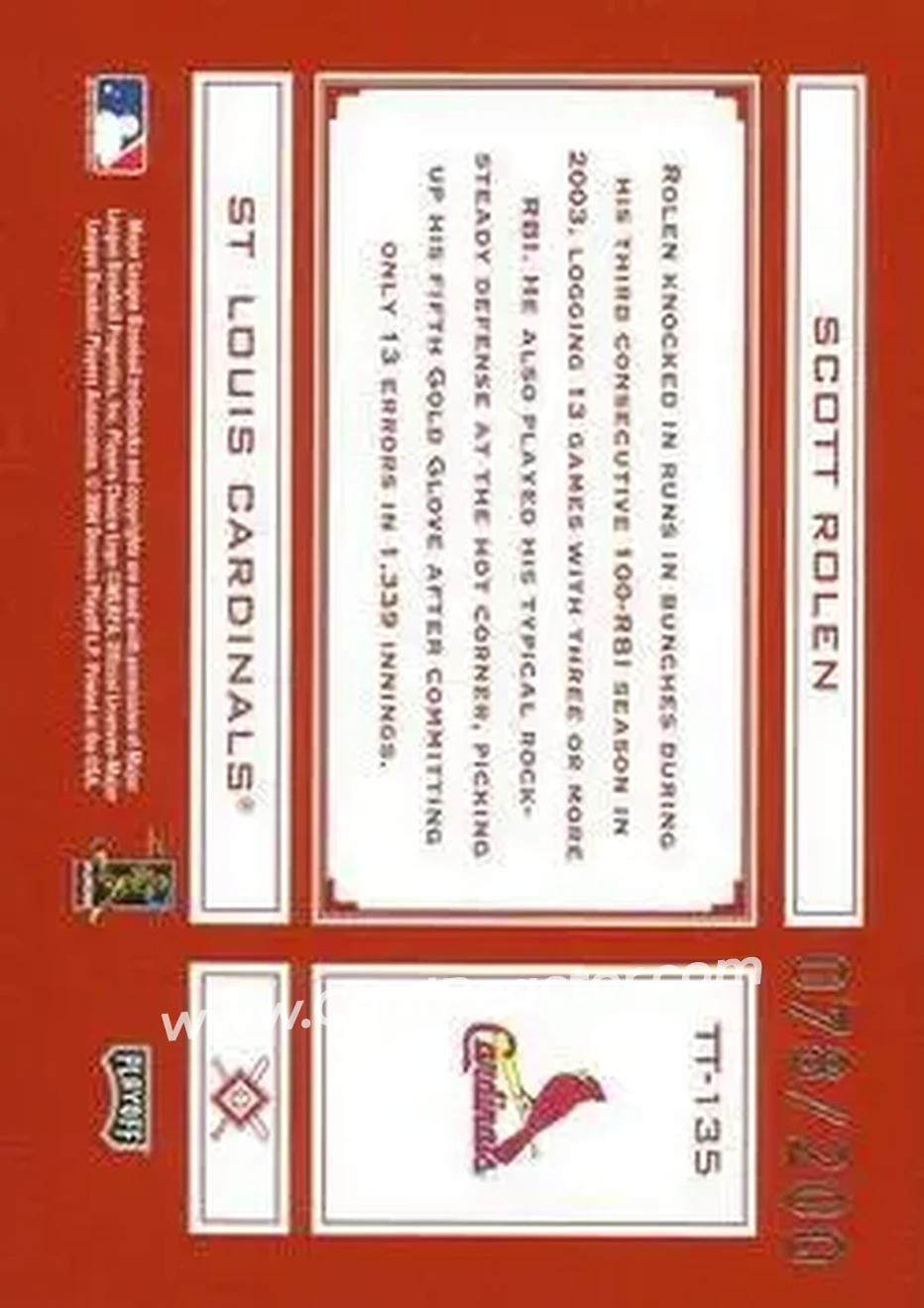 2004 Playoff Absolute Memorabilia - Tools of the Trade Red #TT-135 - Scott Rolen - St. Louis Cardinals - Back