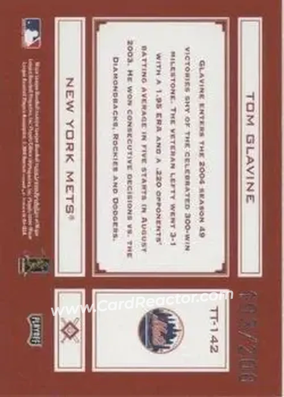 2004 Playoff Absolute Memorabilia - Tools of the Trade Red #TT-142 - Tom Glavine - New York Mets - Back