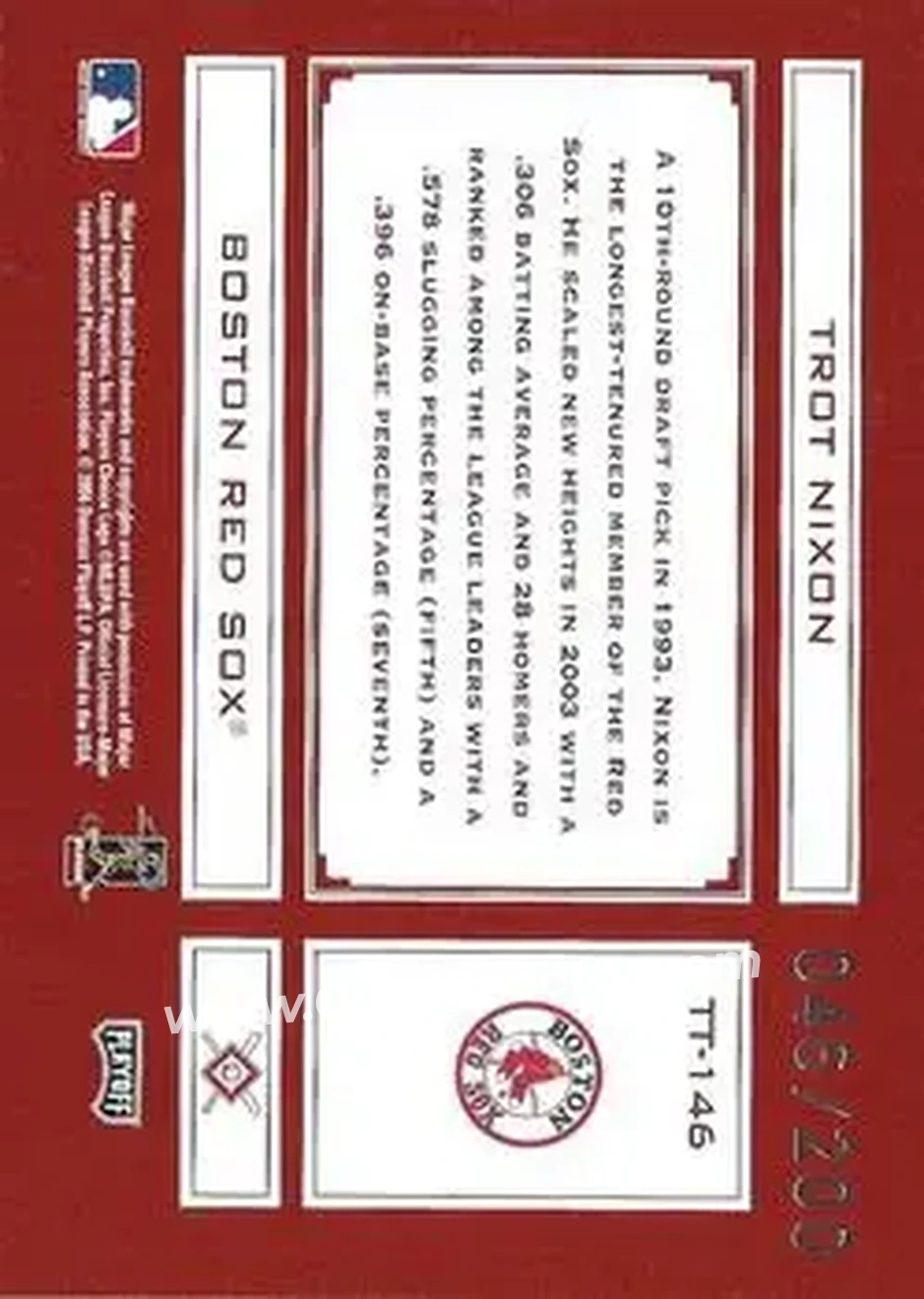 2004 Playoff Absolute Memorabilia - Tools of the Trade Red #TT-146 - Trot Nixon - Boston Red Sox - Back