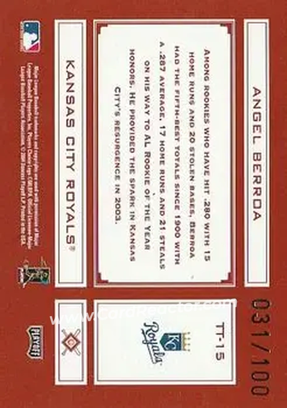 2004 Playoff Absolute Memorabilia - Tools of the Trade Red Spectrum #TT-15 - Angel Berroa - Kansas City Royals - Back