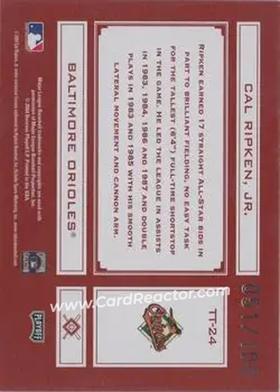 2004 Playoff Absolute Memorabilia - Tools of the Trade Red Spectrum #TT-24 - Cal Ripken - Baltimore Orioles - Back
