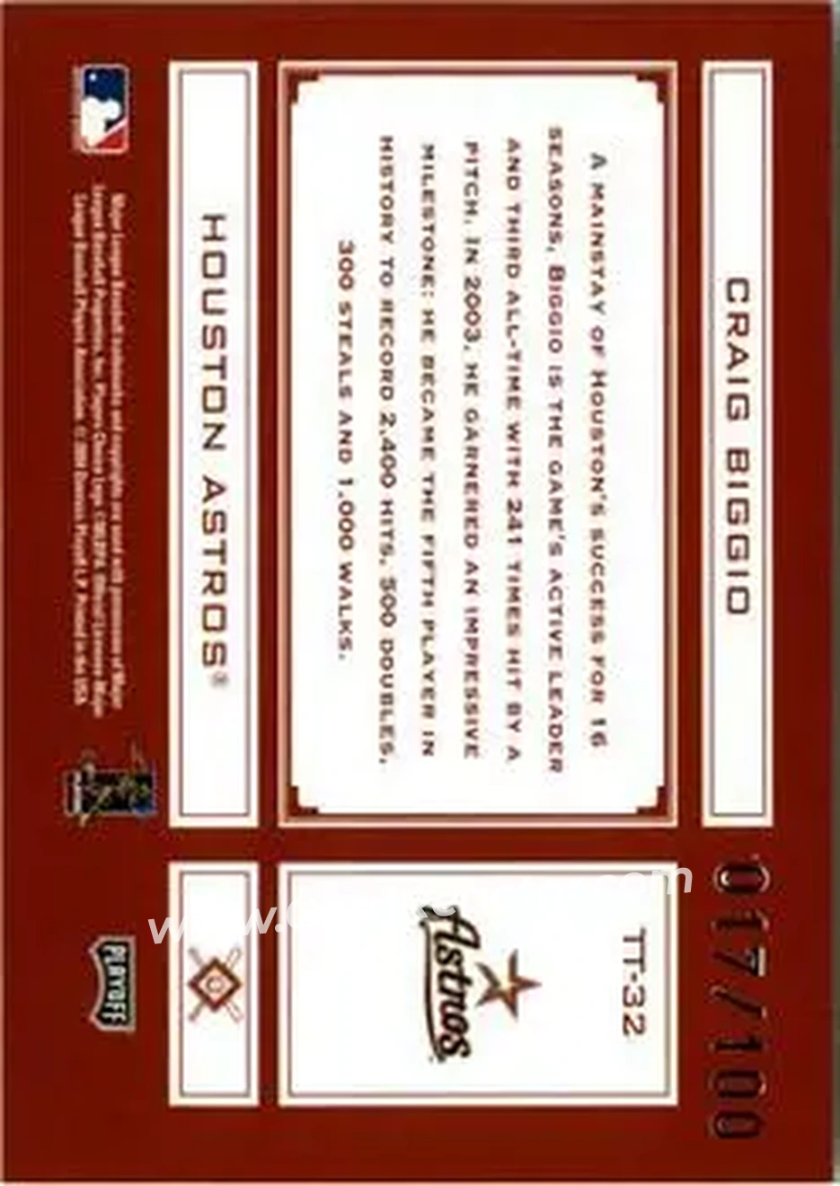 2004 Playoff Absolute Memorabilia - Tools of the Trade Red Spectrum #TT-32 - Craig Biggio - Houston Astros - Back