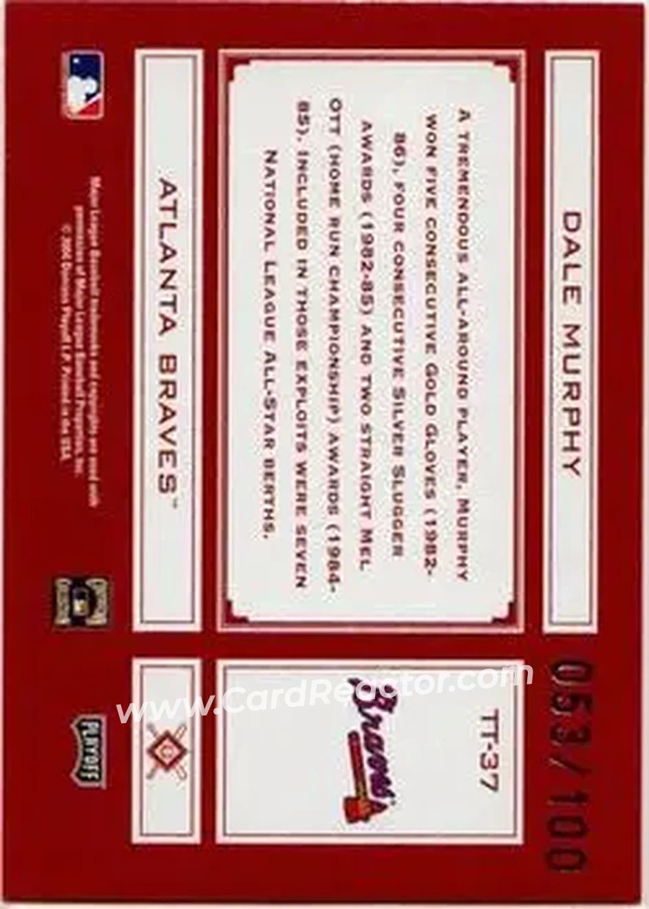 2004 Playoff Absolute Memorabilia - Tools of the Trade Red Spectrum #TT-37 - Dale Murphy - Atlanta Braves - Back