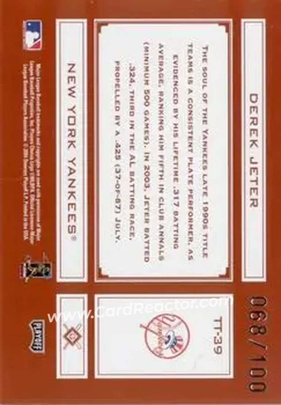 2004 Playoff Absolute Memorabilia - Tools of the Trade Red Spectrum #TT-39 - Derek Jeter - New York Yankees - Back