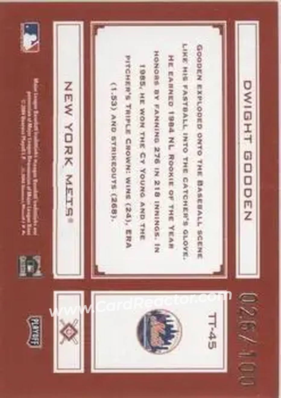 2004 Playoff Absolute Memorabilia - Tools of the Trade Red Spectrum #TT-45 - Dwight Gooden - New York Mets - Back 2004 Playoff Absolute Memorabilia - Tools of the Trade Red Spectrum #TT-45 - Dwight Gooden - New York Mets - Back