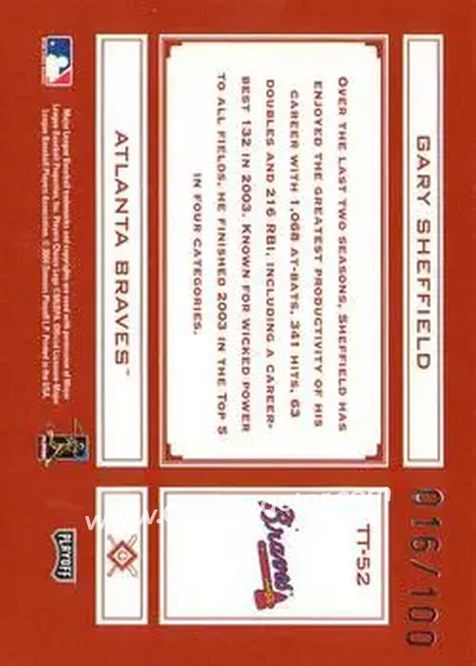 2004 Playoff Absolute Memorabilia - Tools of the Trade Red Spectrum #TT-52 - Gary Sheffield - Atlanta Braves - Back