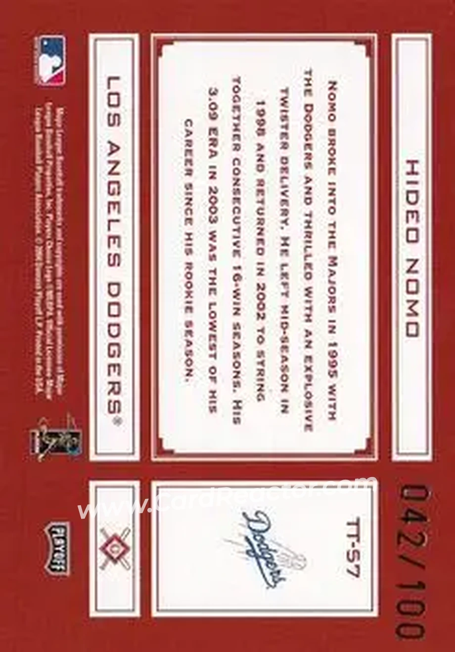 2004 Playoff Absolute Memorabilia - Tools of the Trade Red Spectrum #TT-57 - Hideo Nomo - Los Angeles Dodgers - Back