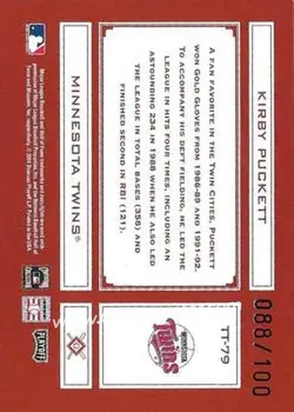 2004 Playoff Absolute Memorabilia - Tools of the Trade Red Spectrum #TT-79 - Kirby Puckett - Minnesota Twins - Back