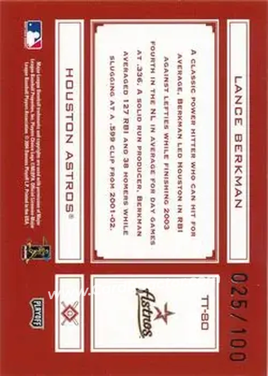 2004 Playoff Absolute Memorabilia - Tools of the Trade Red Spectrum #TT-80 - Lance Berkman - Houston Astros - Back 2004 Playoff Absolute Memorabilia - Tools of the Trade Red Spectrum #TT-80 - Lance Berkman - Houston Astros - Back