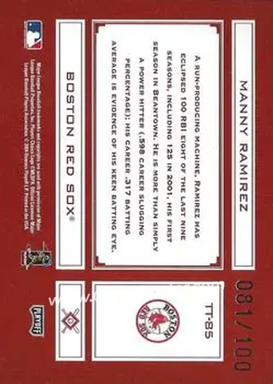 2004 Playoff Absolute Memorabilia - Tools of the Trade Red Spectrum #TT-85 - Manny Ramirez - Boston Red Sox - Back