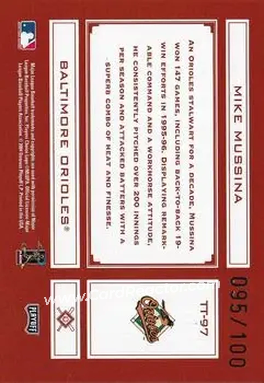 2004 Playoff Absolute Memorabilia - Tools of the Trade Red Spectrum #TT-97 - Mike Mussina - Baltimore Orioles - Back