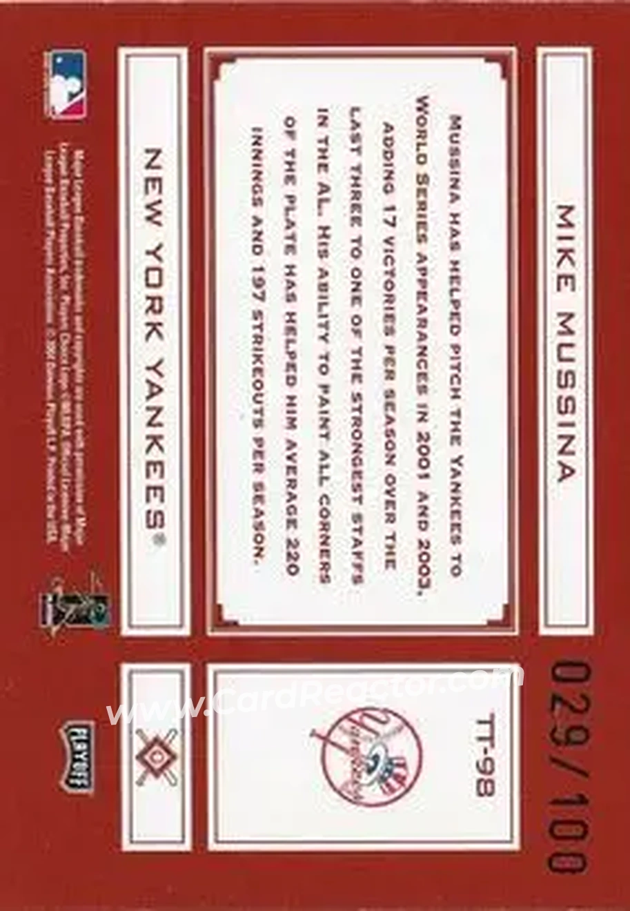 2004 Playoff Absolute Memorabilia - Tools of the Trade Red Spectrum #TT-98 - Mike Mussina - New York Yankees - Back