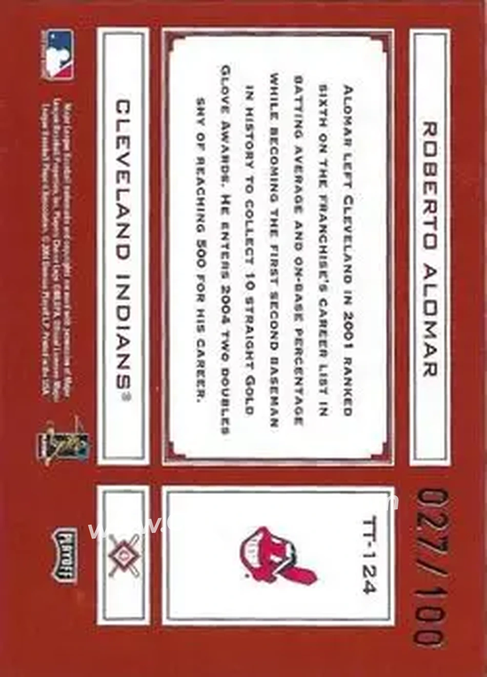 2004 Playoff Absolute Memorabilia - Tools of the Trade Red Spectrum #TT-124 - Roberto Alomar - Cleveland Indians - Back 2004 Playoff Absolute Memorabilia - Tools of the Trade Red Spectrum #TT-124 - Roberto Alomar - Cleveland Indians - Back