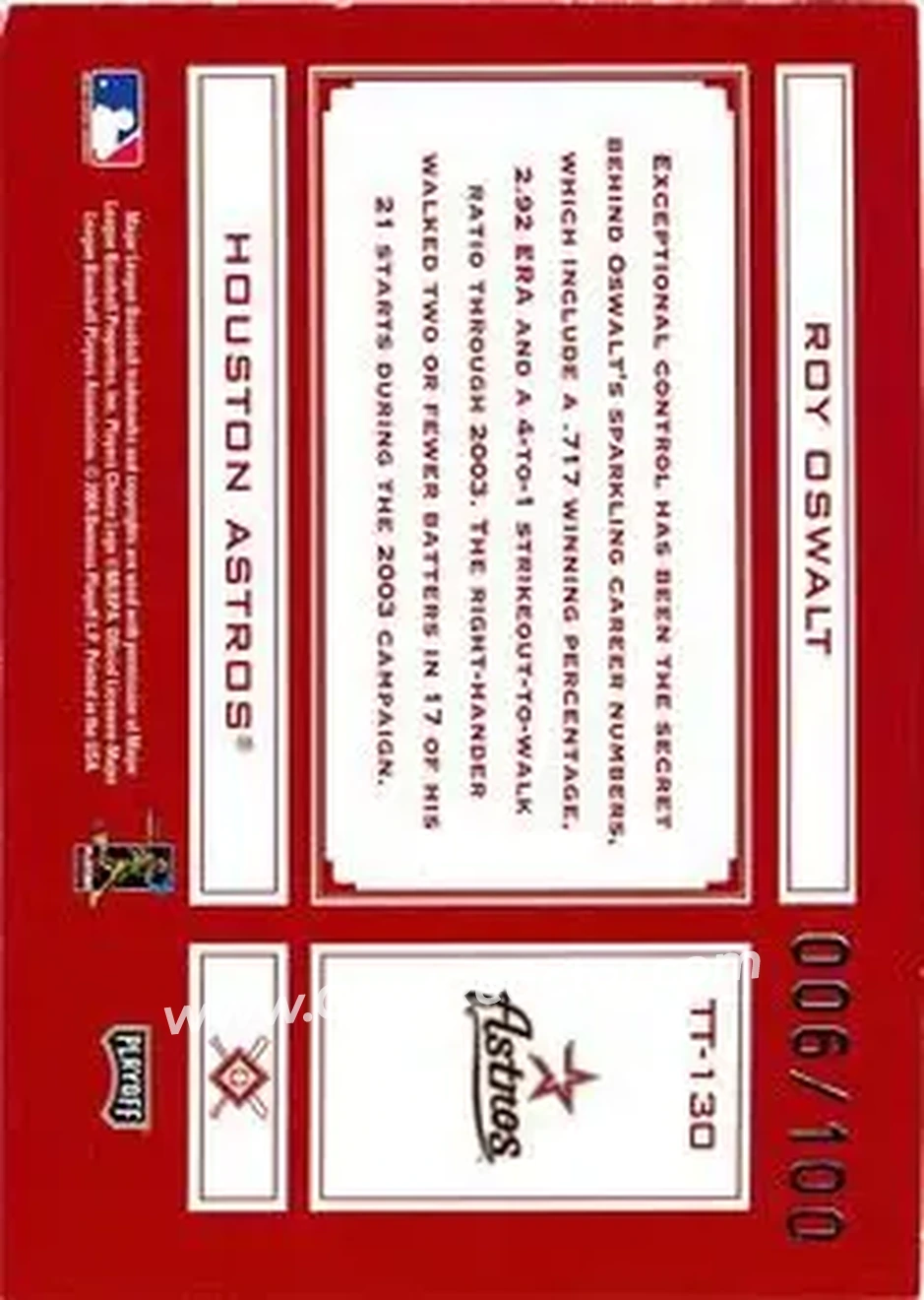 2004 Playoff Absolute Memorabilia - Tools of the Trade Red Spectrum #TT-130 - Roy Oswalt - Houston Astros - Back