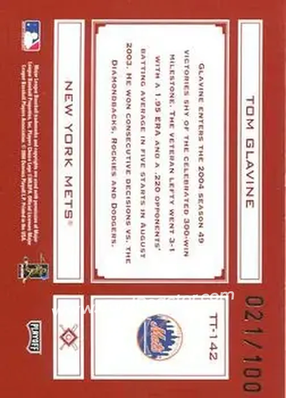 2004 Playoff Absolute Memorabilia - Tools of the Trade Red Spectrum #TT-142 - Tom Glavine - New York Mets - Back