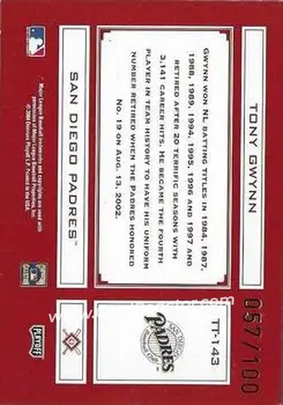 2004 Playoff Absolute Memorabilia - Tools of the Trade Red Spectrum #TT-143 - Tony Gwynn - San Diego Padres - Back