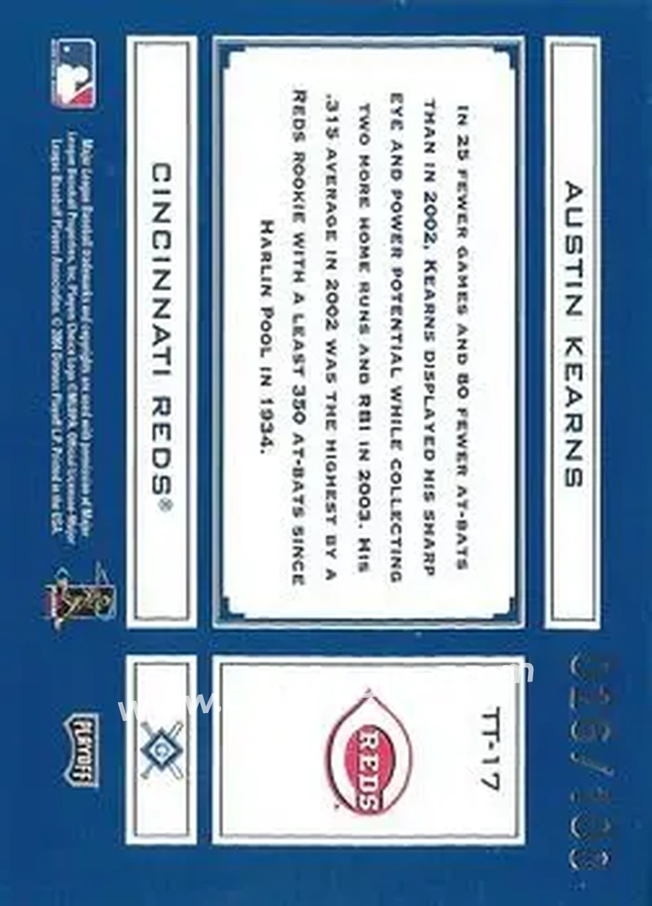 2004 Playoff Absolute Memorabilia - Tools of the Trade Signature Blue Spectrum #TT-17 - Austin Kearns - Cincinnati Reds - Back