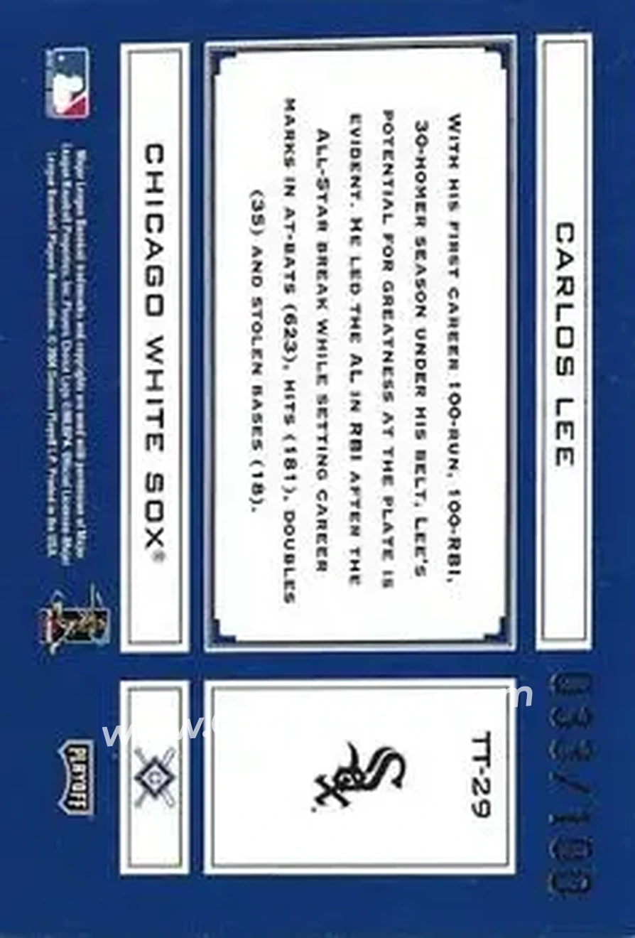 2004 Playoff Absolute Memorabilia - Tools of the Trade Signature Blue Spectrum #TT-29 - Carlos Lee - Chicago White Sox - Back
