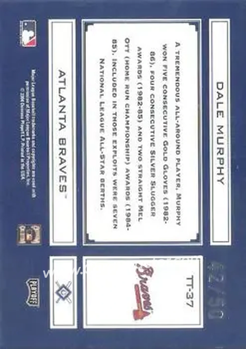 2004 Playoff Absolute Memorabilia - Tools of the Trade Signature Blue Spectrum #TT-37 - Dale Murphy - Atlanta Braves - Back