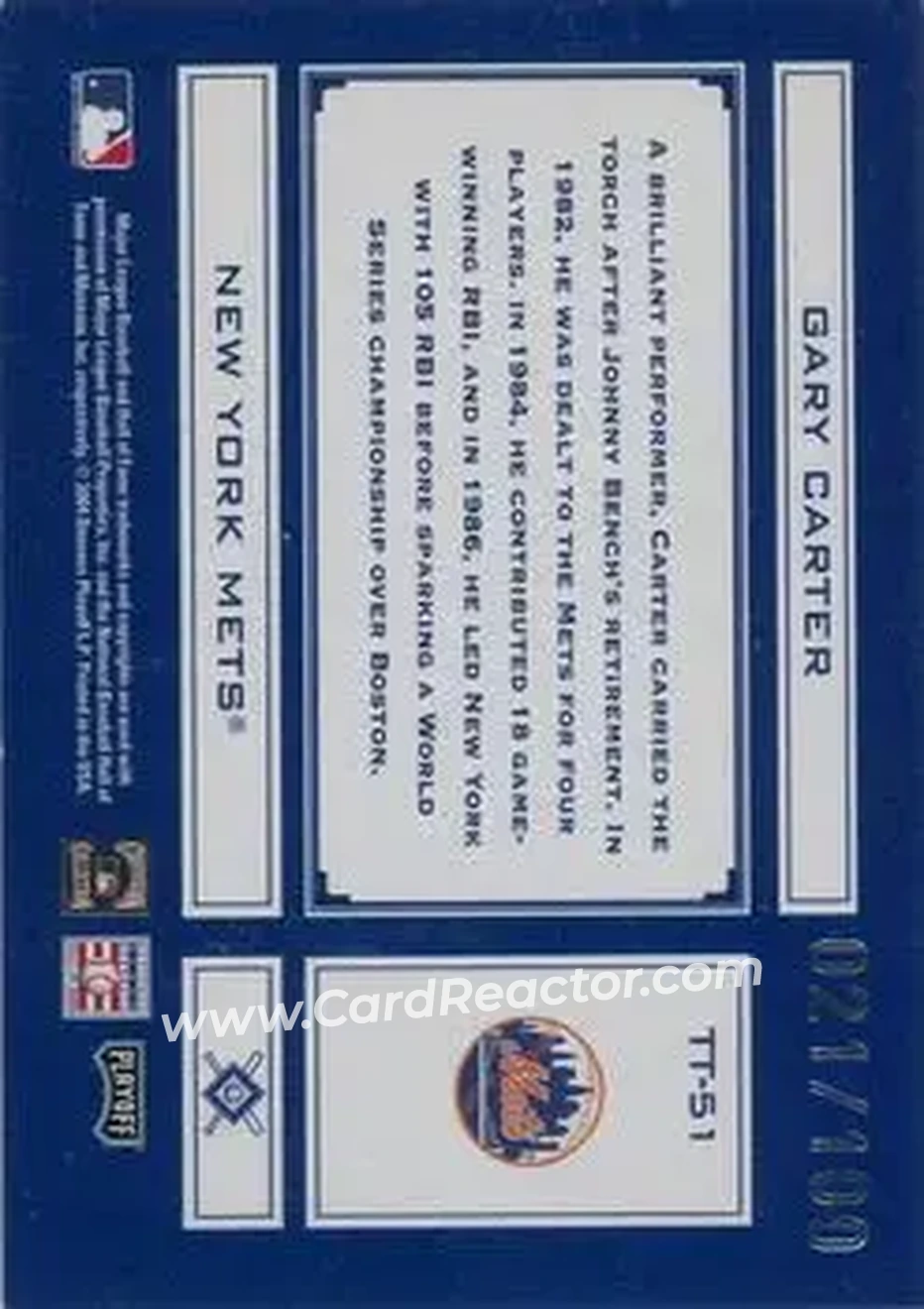 2004 Playoff Absolute Memorabilia - Tools of the Trade Signature Blue Spectrum #TT-51 - Gary Carter - New York Mets - Back