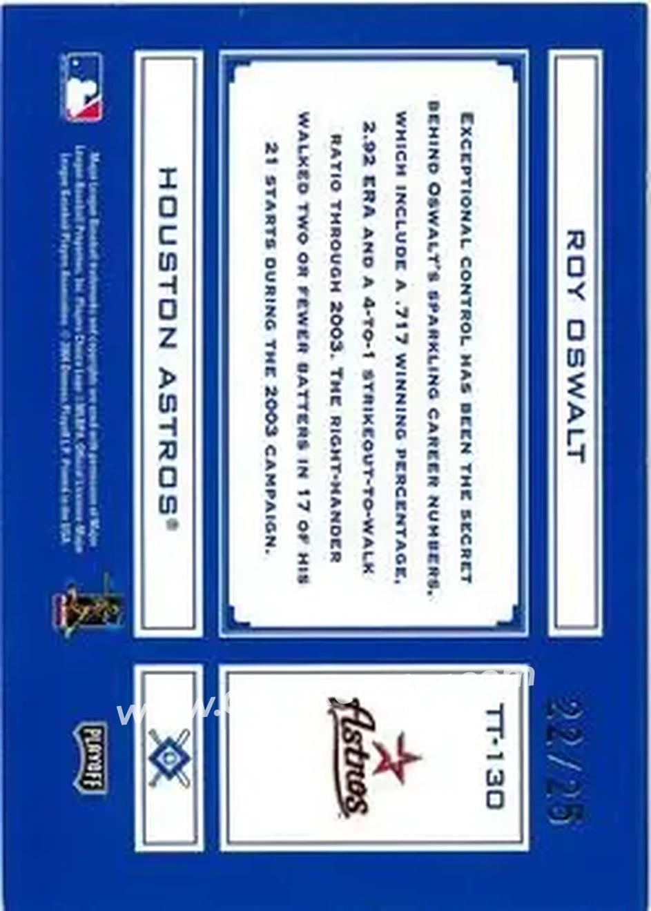 2004 Playoff Absolute Memorabilia - Tools of the Trade Signature Blue Spectrum #TT-130 - Roy Oswalt - Houston Astros - Back