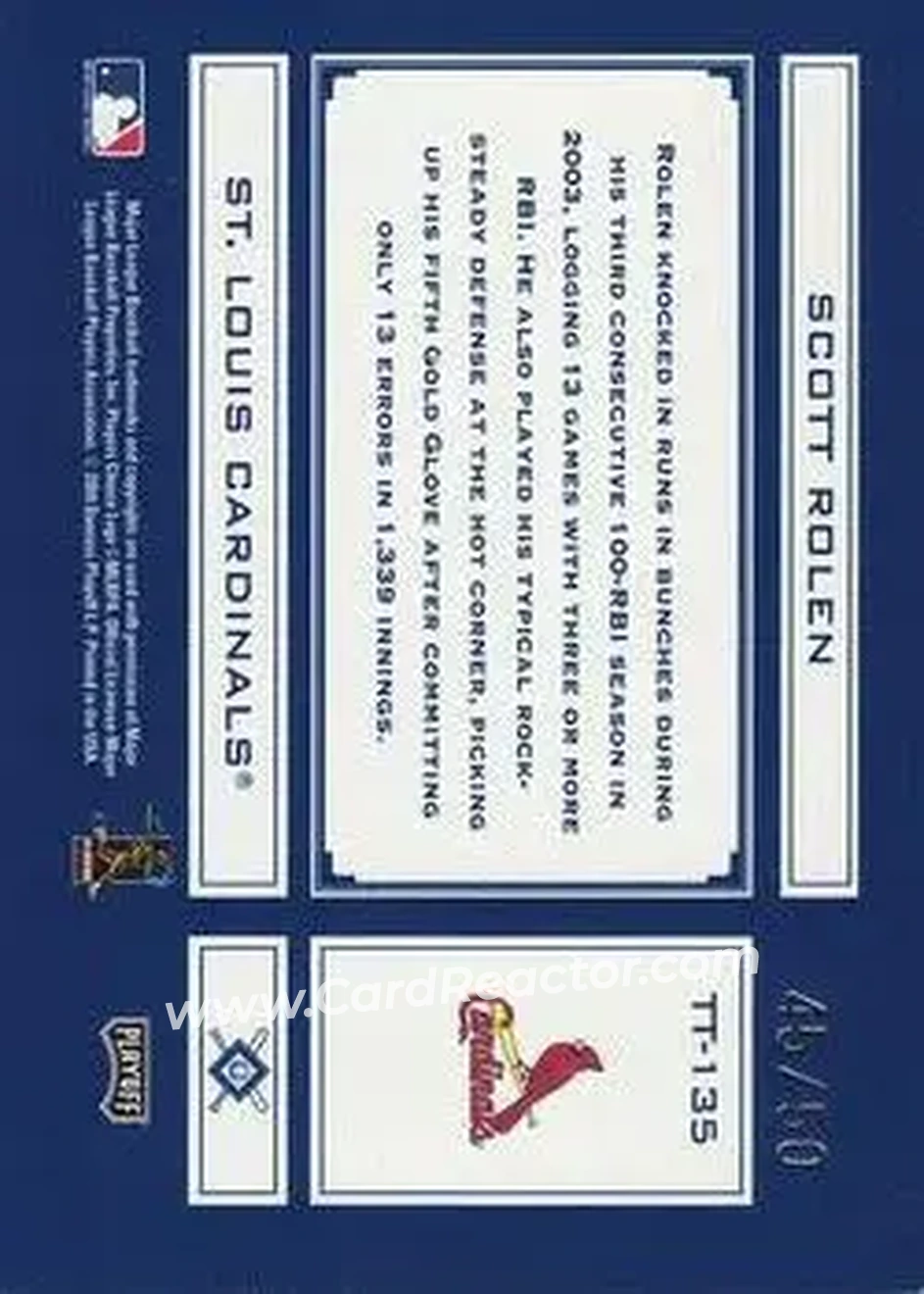 2004 Playoff Absolute Memorabilia - Tools of the Trade Signature Blue Spectrum #TT-135 - Scott Rolen - St. Louis Cardinals - Back