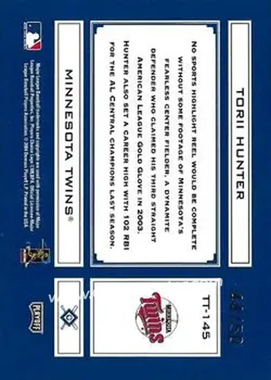 2004 Playoff Absolute Memorabilia - Tools of the Trade Signature Blue Spectrum #TT-145 - Torii Hunter - Minnesota Twins - Back