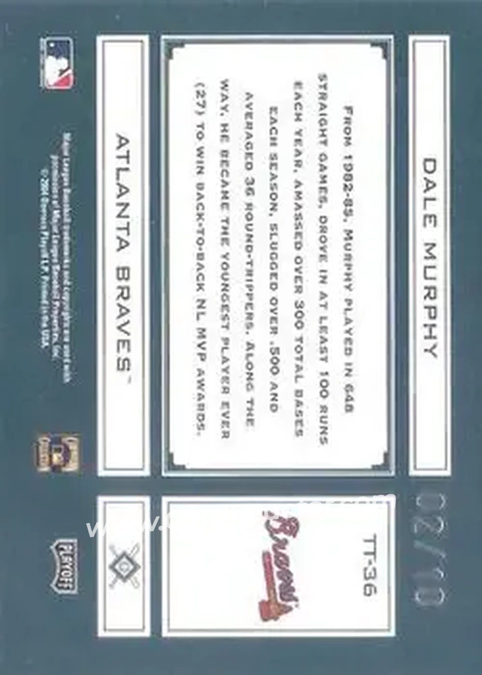 2004 Playoff Absolute Memorabilia - Tools of the Trade Signature Green Spectrum #TT-36 - Dale Murphy - Atlanta Braves - Back