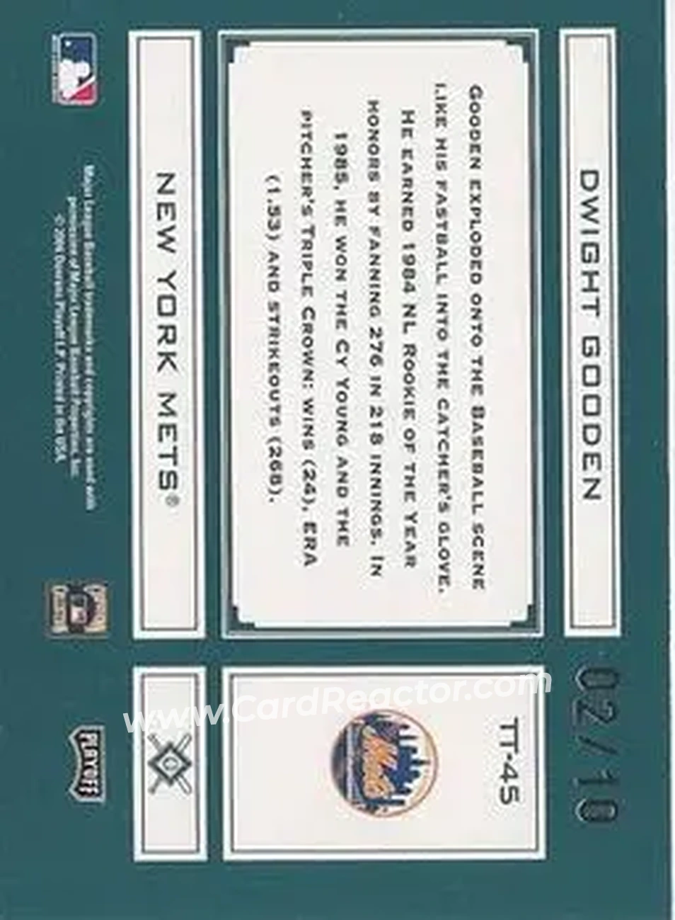 2004 Playoff Absolute Memorabilia - Tools of the Trade Signature Green Spectrum #TT-45 - Dwight Gooden - New York Mets - Back 2004 Playoff Absolute Memorabilia - Tools of the Trade Signature Green Spectrum #TT-45 - Dwight Gooden - New York Mets - Back