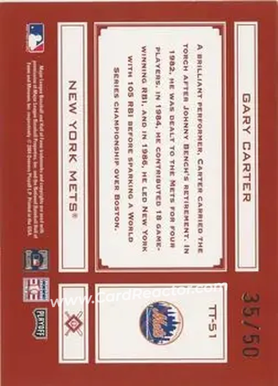 2004 Playoff Absolute Memorabilia - Tools of the Trade Signature Red Spectrum #TT-51 - Gary Carter - New York Mets - Back