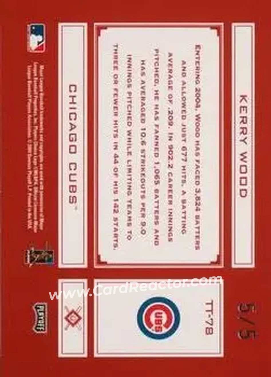 2004 Playoff Absolute Memorabilia - Tools of the Trade Signature Red Spectrum #TT-78 - Kerry Wood - Chicago Cubs - Back