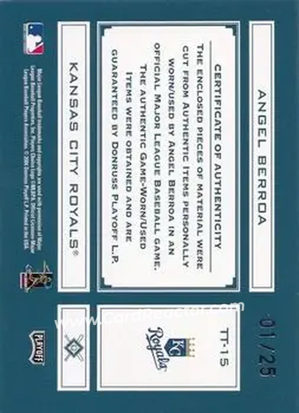 2004 Playoff Absolute Memorabilia - Tools of the Trade Material Six #TT-15 - Angel Berroa - Kansas City Royals - Back