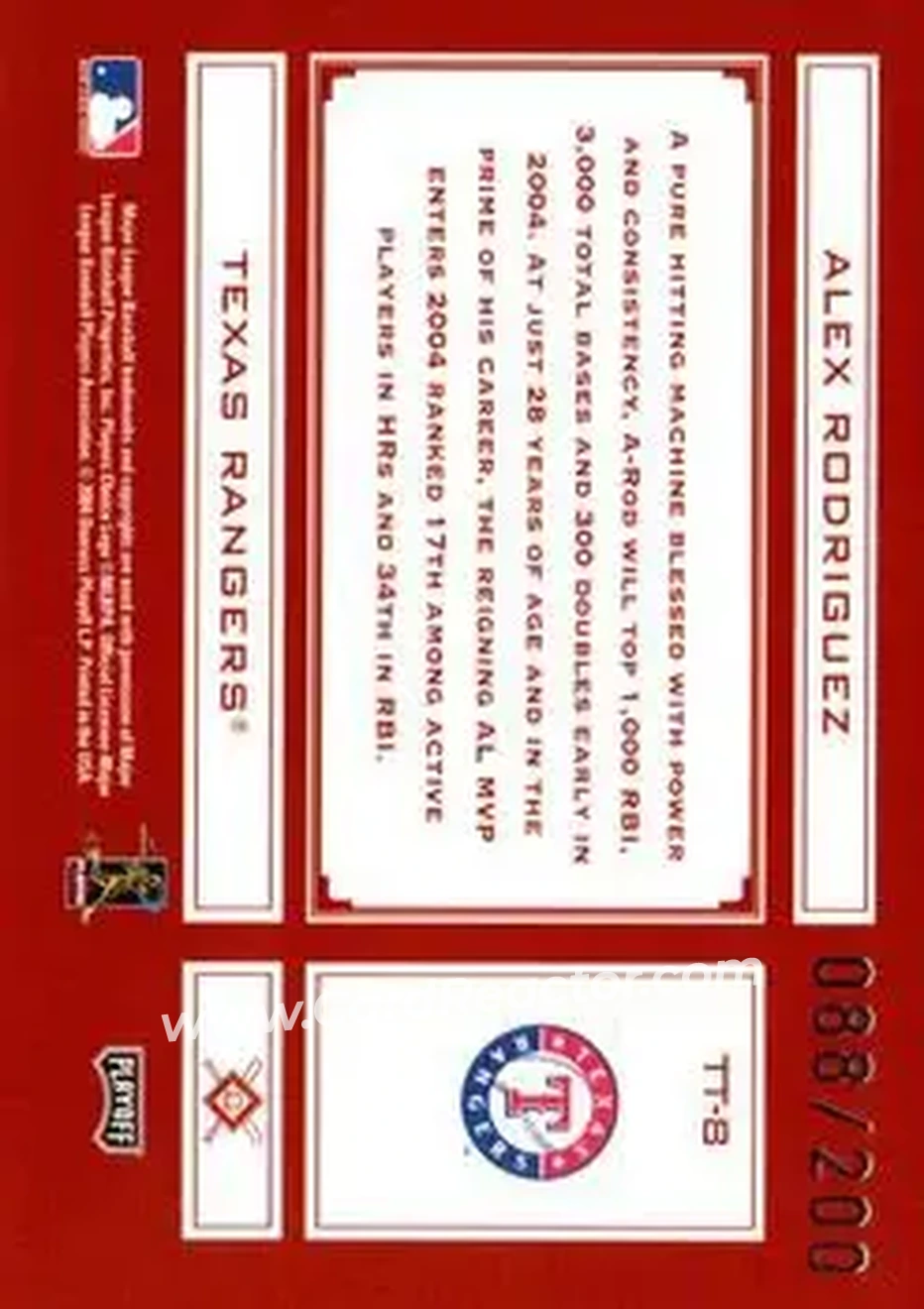 2004 Playoff Absolute Memorabilia - Tools of the Trade Red #TT-8 - Alex Rodriguez - Texas Rangers - Back