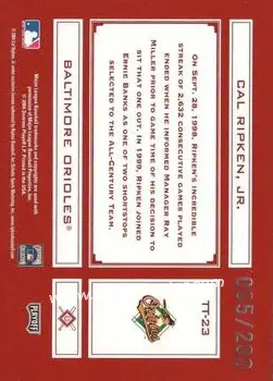 2004 Playoff Absolute Memorabilia - Tools of the Trade Red #TT-23 - Cal Ripken - Baltimore Orioles - Back