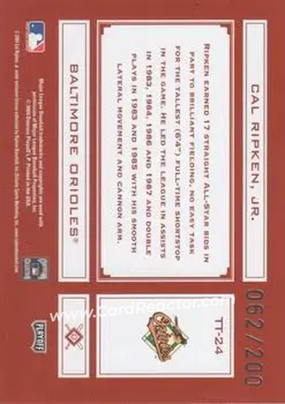 2004 Playoff Absolute Memorabilia - Tools of the Trade Red #TT-24 - Cal Ripken - Baltimore Orioles - Back