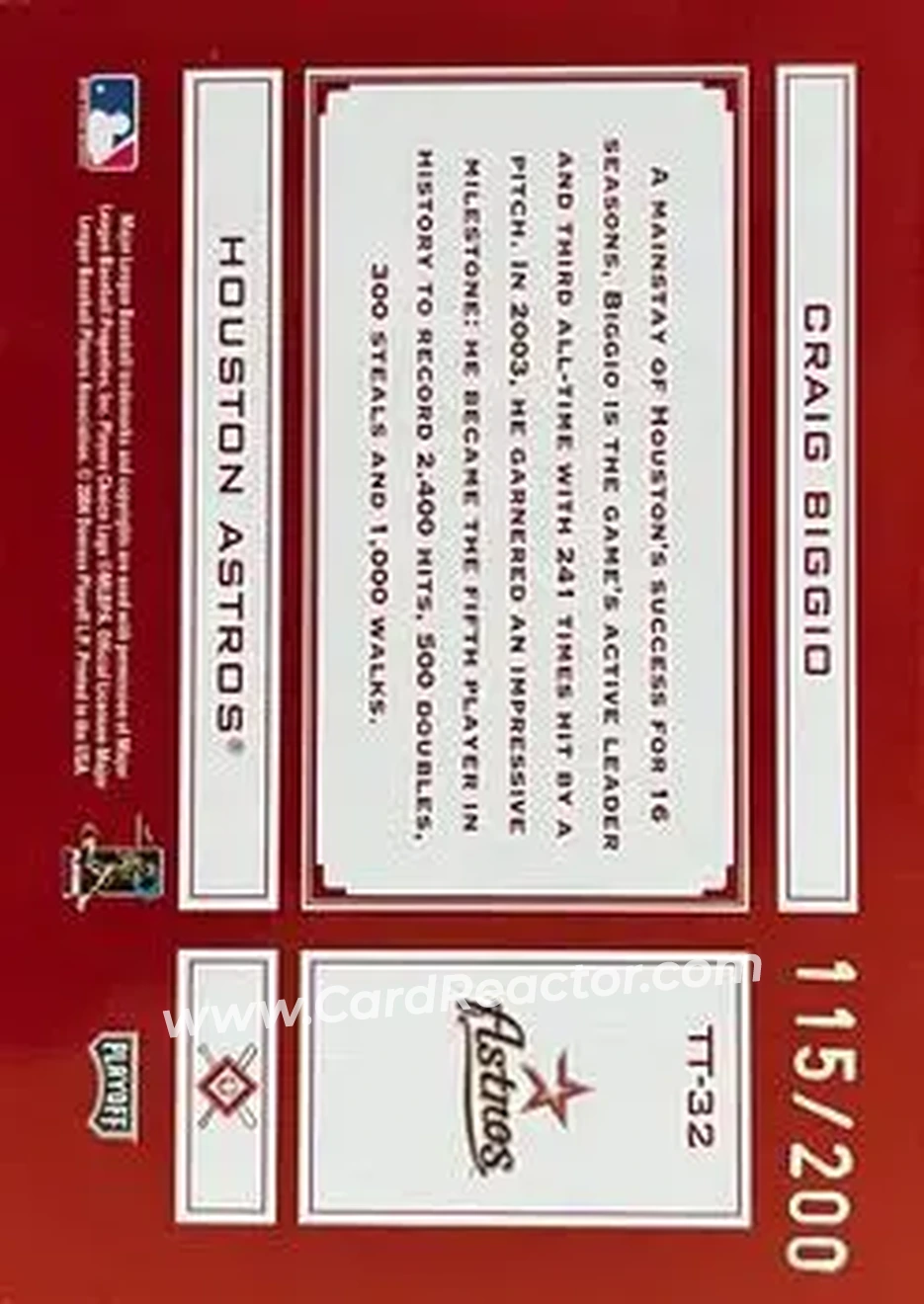 2004 Playoff Absolute Memorabilia - Tools of the Trade Red #TT-32 - Craig Biggio - Houston Astros - Back