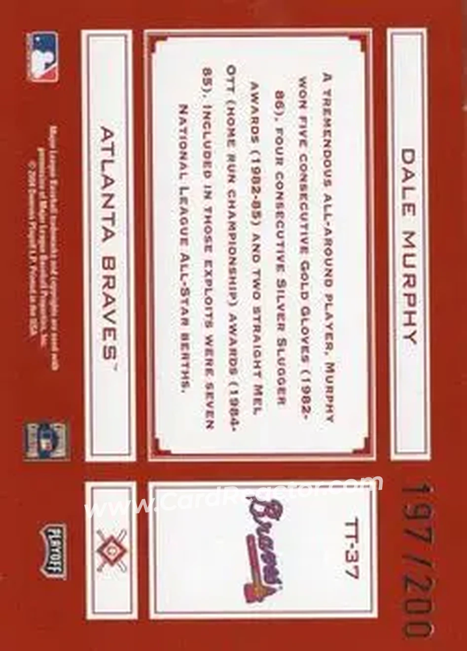 2004 Playoff Absolute Memorabilia - Tools of the Trade Red #TT-37 - Dale Murphy - Atlanta Braves - Back