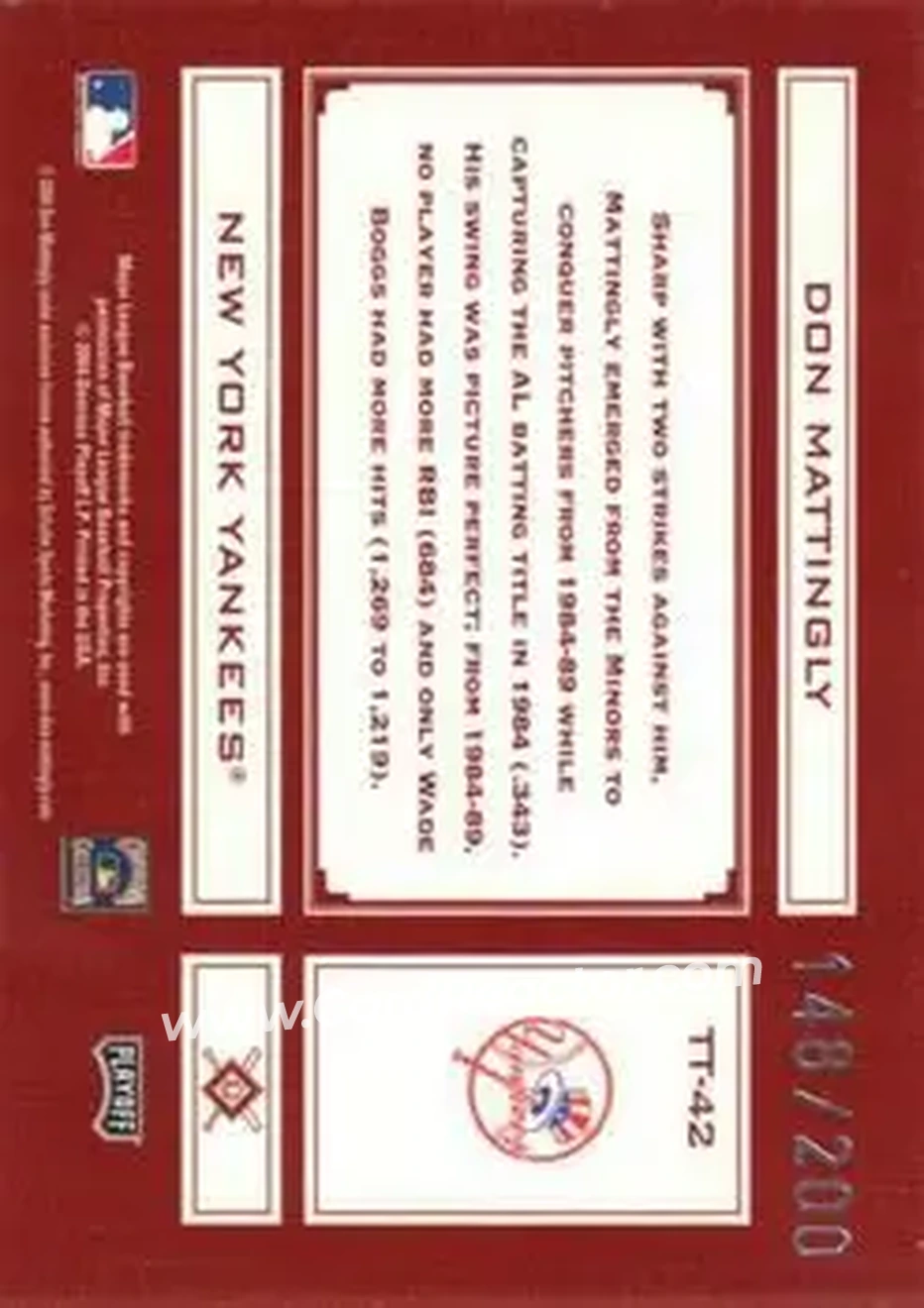2004 Playoff Absolute Memorabilia - Tools of the Trade Red #TT-42 - Don Mattingly - New York Yankees - Back