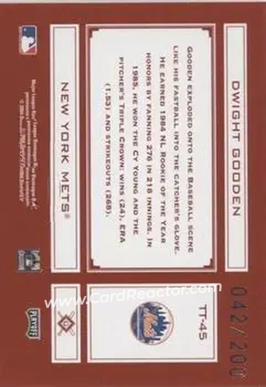 2004 Playoff Absolute Memorabilia - Tools of the Trade Red #TT-45 - Dwight Gooden - New York Mets - Back 2004 Playoff Absolute Memorabilia - Tools of the Trade Red #TT-45 - Dwight Gooden - New York Mets - Back