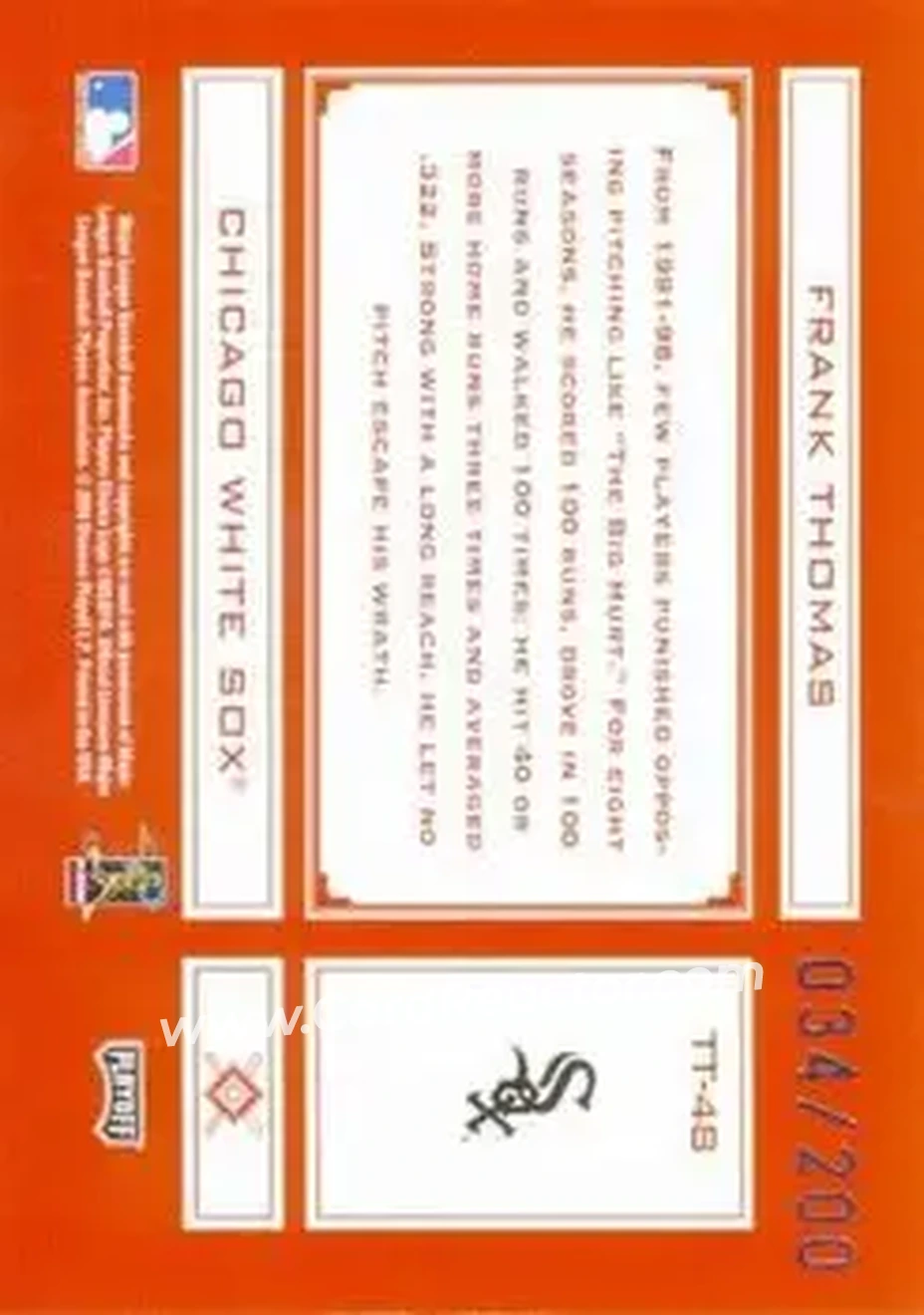 2004 Playoff Absolute Memorabilia - Tools of the Trade Red #TT-48 - Frank Thomas - Chicago White Sox - Back