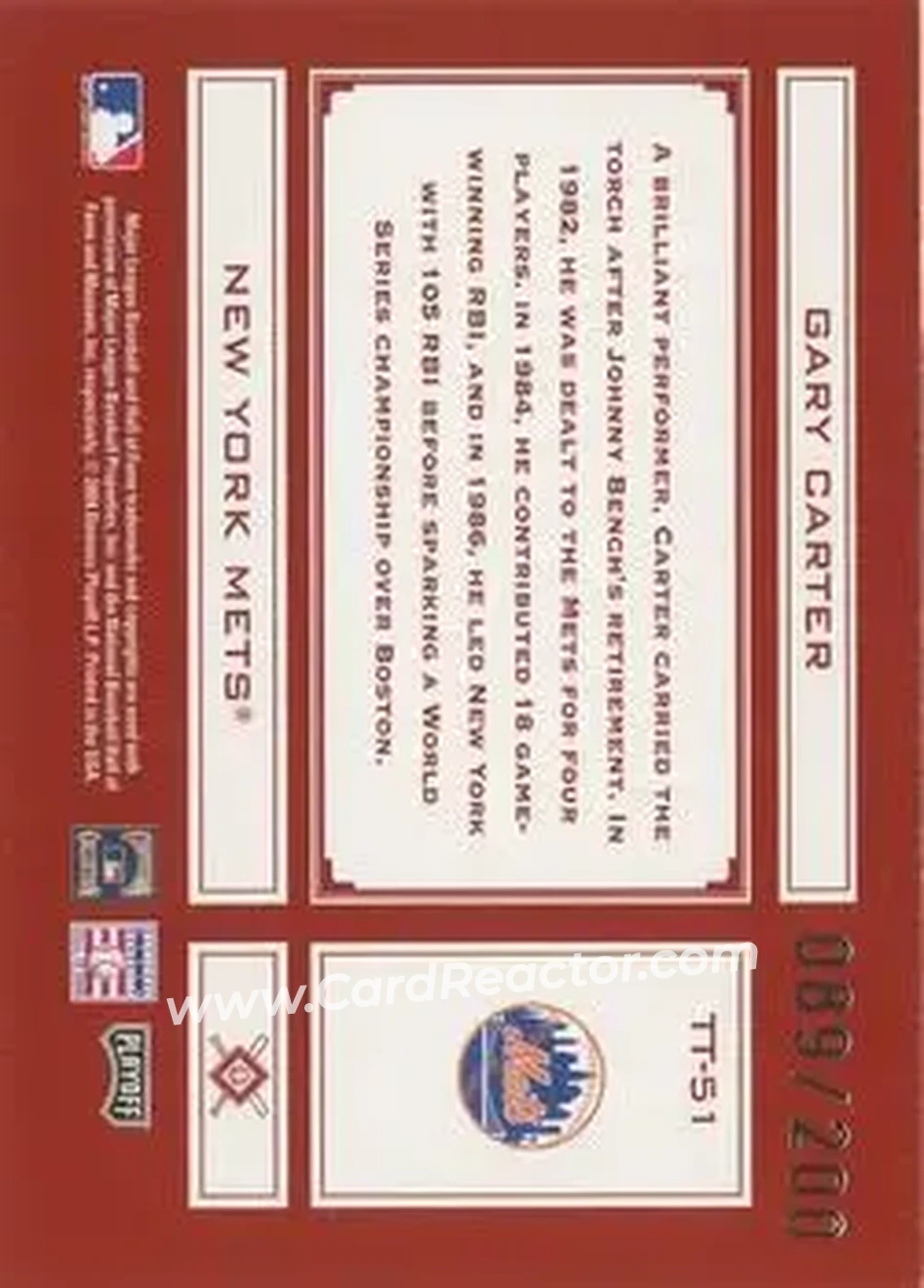 2004 Playoff Absolute Memorabilia - Tools of the Trade Red #TT-51 - Gary Carter - New York Mets - Back
