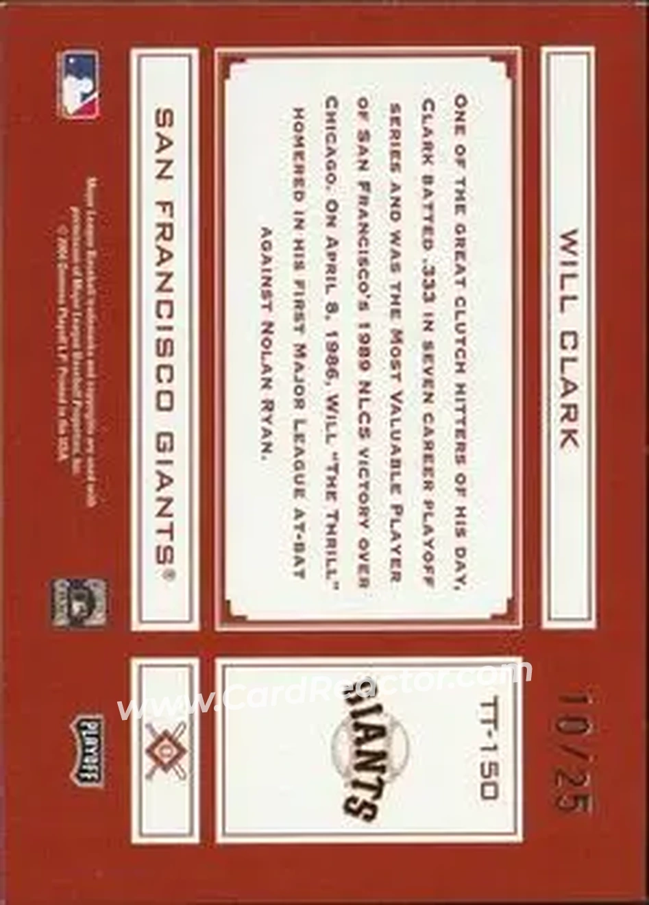 2004 Playoff Absolute Memorabilia - Tools of the Trade Signature Red Spectrum #TT-150 - Will Clark - San Francisco Giants - Back
